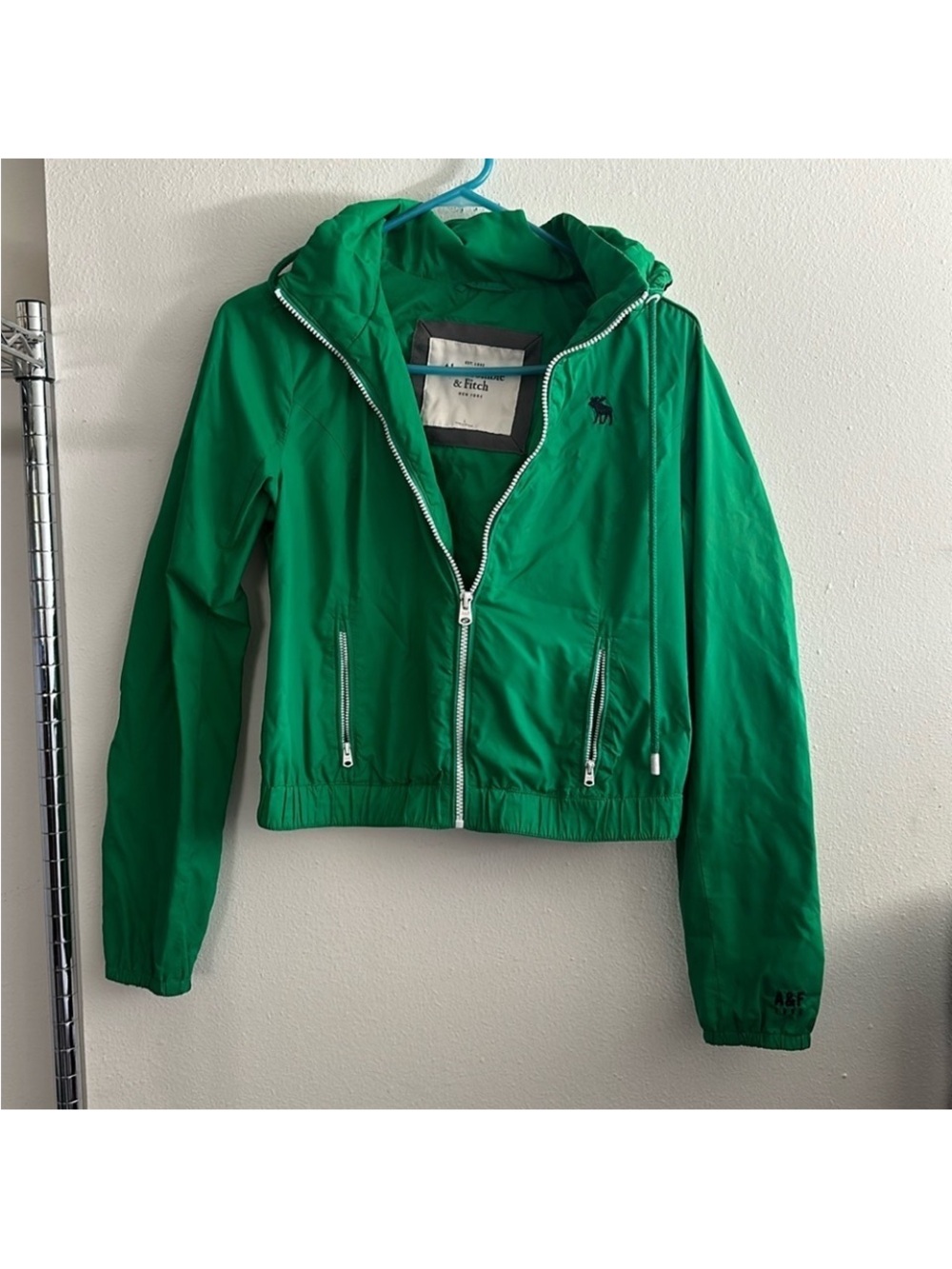 Abercrombie & Fitch Bright Green Hooded Bomber Jacket